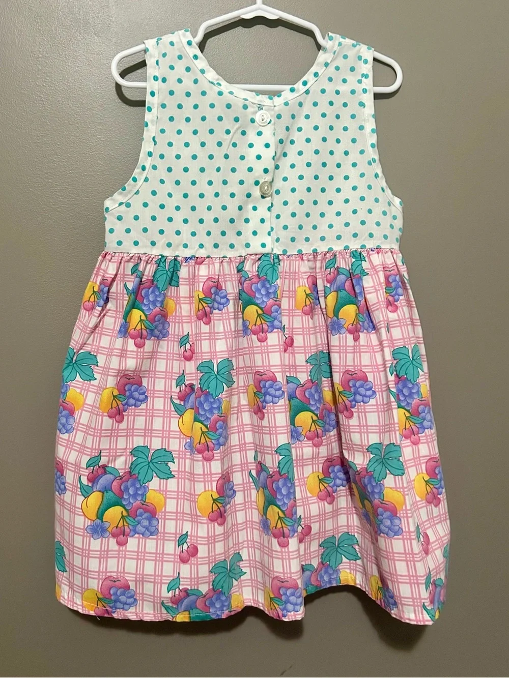 VINTAGE Cuties By Judy Girls' Pink Floral & Teal Polka Dot Sundress
